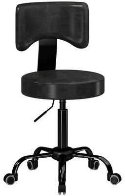Produktbild von Rollhocker, höhenverstellbarer Salonstuhl aus Kunstleder mit Polstersitz, Rückenlehne und Rollen, Schwarz
