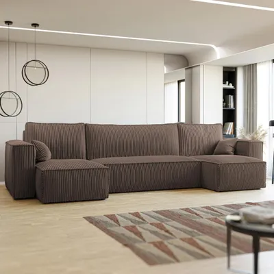 Produktbild von Wohnlandschaft U-Form Mulri U Poso 06 Schokoladenbraun Cord Schlaffunktion Bettkasten