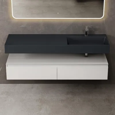 Immagine prodotto di doporro Mobile Bagno Sospeso 150cm Bianco Opaco con Lavabo, Specchio e Lampada LED, Set di Mobili da Bagno Chiusura Soft Close Arredo Moderno, Seria Up