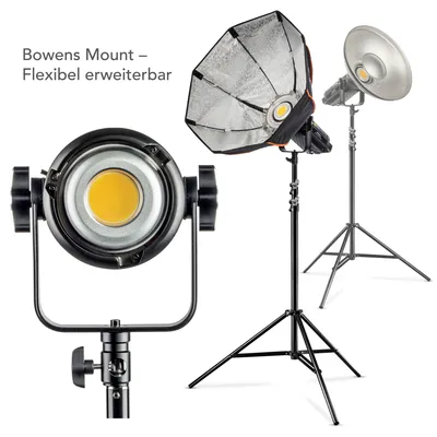 Productafbeelding van Walimex pro 2x Niova Plus daglichtstudioverlichting, 350 W, dimbare LED-videoverlichting, videolamp met Bowens-reflector en soft diffuser, studioverlichting met COB-LED-technologie
