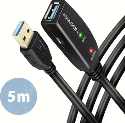 Obrázek produktu pro Axagon ADR-305 USB 3.2 Gen 1 A-M -> A-F active extension/repeater cable 5m - Kabel - Digital/Daten, 5 m, USB A, USB A, USB 3.2 Gen 1 (3.1 Gen 1), 5 Gbit/s, Černá