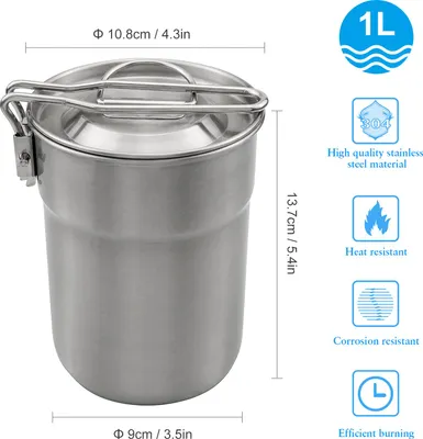 Obrázok produktu pre hrnček na kávu s objemom 1 l so sklopnou rukoväťou a vetracím vekom, kempingová kanvica z nehrdzavejúcej ocele, ľahký hrniec na varenie na cesty, turistiku, cestovanie