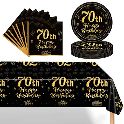 Image de Service de table d'anniversaire en 37 pièces, noir et or