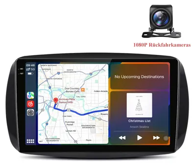 Obrázek produktu pro 9,5" 2K QLED autorádio pro modely Smart 453 Fortwo Forfour (2015-2019), s funkcemi CarPlay a Android Auto, včetně 1080P couvací kamery, GPS navigace, 4G Wi-Fi a pamětí 6+128GB