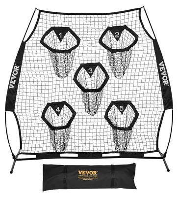 Immagine prodotto di VEVOR rete da lancio per allenatori di calcio (208 x 91 x 189 cm) con 5 tasche per bersagli, borsa portatile, barella e rete senza nodi, per allenare la precisione di passaggio del quarterback, nero