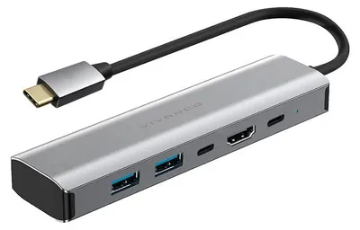 Obrázok produktu pre ViVanco™VNITHUB51ETHERTC, USB 2.0 Type-C, HDMI, USB 3.2 Gen 1 (3.1 Gen 1) Type-A, USB Typ-C, USB 3.2 Gen 1 (3.1 Gen 1) Type-C, 5 Mbit/s, 60 Hz, Šedá, 100 W
