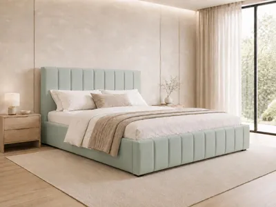 Produktbild von MOEBLO Polsterbett Bett 01 – Doppelbett mit Kopfstütze, Rahmenbettgestell, Bettkasten, Lattenrost und gepolstertem Kopfteil - 140x200 - Mint (TRINITY 21)