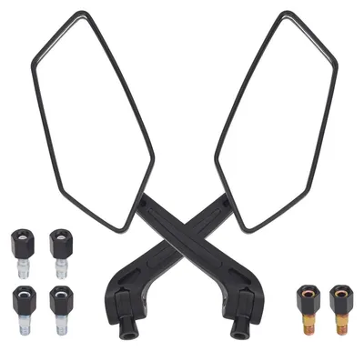 Immagine prodotto di Kit universale per specchietti retrovisori per moto, pieghevoli, 1 paio (sinistro + destro), attacco 8mm e 10mm, diametro 107mm, lunghezza 265mm