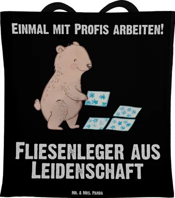 Produktbild von Mr. & Mrs. Panda Tragetasche Fliesenleger Leidenschaft - Schwarz - Geschenk, Schultasche, Jutebeutel, Lustig, Witzig, Spruch, Laptoptasche, Shopping Tasche, Beruf