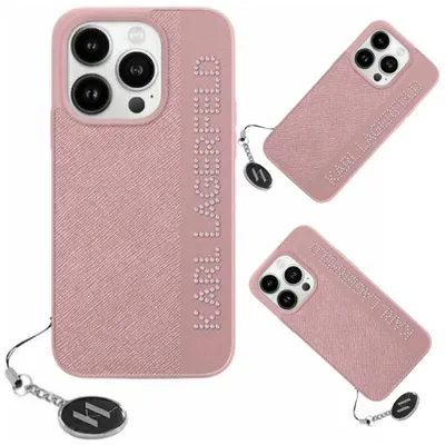 Produktbild von Karl Lagerfeld KLHCP15SPSAKDGCP iPhone 15 / 14 / 13 6.1" pink hardcase Saffiano Rhinestones & Charm Schutzhülle