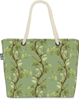 Produktbild von VOID Zweig Ast Blätter Grün Strandtasche Shopper 58x38x16cm 23L XXL Einkaufstasche Tasche Reisetasche Beach Bag
