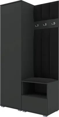 Productafbeelding van Garderobeset Nela I LUX, beklede garderobe 100 cm met zitbank, wandpanelen en opbergruimte (kleur: grafiet + Trinity 16)
