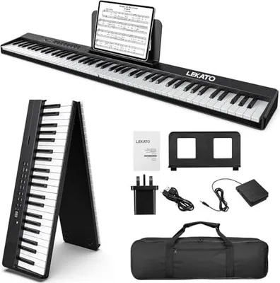 Produktbild von Lekato 88 Tasten Klaviertastature, halbgewichtete Tastatur-Sustian-Pedal, Carry Case, MIDI, Bluetooth, Split-Funktion, tragbarer Digital