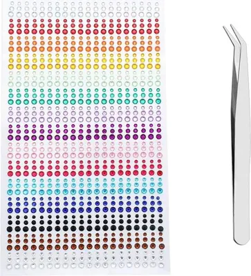 Produktbild von Selbstklebende Glitzer-Edelsteine ​​in 15 Farben, kosmetische Glitzer-Edelsteine, Gesichts-Edelsteine, Gesichts-Edelsteine, aufklebbare, selbstklebende Edelsteine, 3 mm, 4 mm, 5 mm (900 Stück), mit Pi