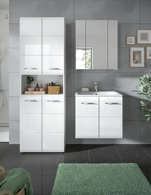 Produktbild von Badezimmer-Set >Ice< in Weiß / Weiß Hochglanz - 135x185x46cm (BxHxT)