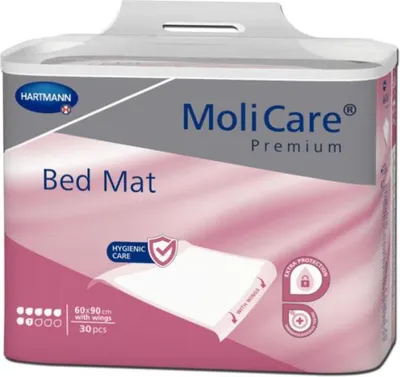 Imagen del producto de Hartmann Molicare Premium, protector para cama, 7 gotas, 60 x 90 cm, con bordes (90 x 180 cm) - 4 paquetes de 30 unidades