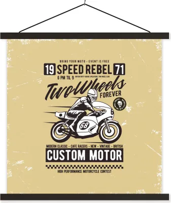 Produktbild von MuchoWow® Textilposter Motorrad - Motorradhelm - Mann - Vintage 60x60 cm mit schwarzem Rahmen - Posteraufhänger