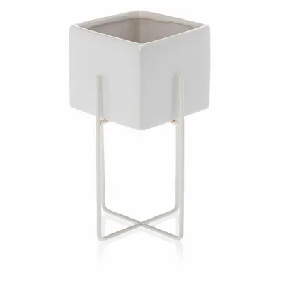 Produktbild von HowHomely Blumentopf Mizu 23 cm Höhe, Pflanzkübel mit Stander, Weiß Übertopf für garten balkon