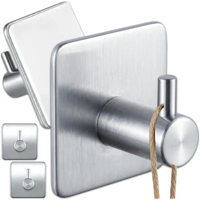 Produktbild von KRUMAD 4x Selbstklebende Haken Silber, Wandhaken ohne Bohren, Klebehaken für Bad Küche Flur Handtücher Kleidung