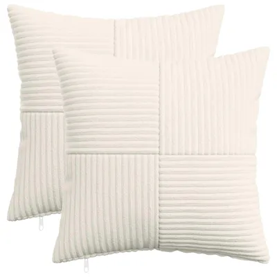 Image de vidaXL Housse de coussin 2 pièces, modèle ALMELO, couleur crème, 50 x 50 cm, matière : cord
