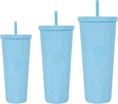 Produktbild von Blaue Isolierte Reisebecher mit Deckel und Strohhalm