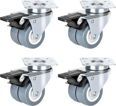 Obrázek produktu pro Setrvačníková kolečka s brzdami – 50 mm – dvojitá kolečka – přepravní kolečka – nábytková kolečka – bezpečnostní brzdy – těžká kolečka do 400 kg