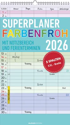 Produktbild von Superplaner Farbenfroh 2026 5 Sp. Familienkal. 26x45