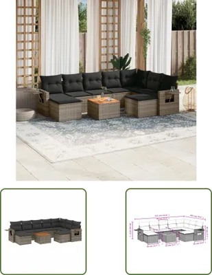 Produktbild von The Living Store 10-tlg. Garten-Sofagarnitur mit Kissen Grau Poly Rattan