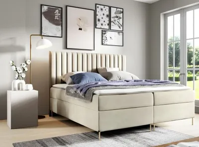 Produktbild von GUTTO box pružinová posteľ JILL 180 x 200cm s úložným boxom TOPPER 5cm Béžový velúr Vysoké zlaté nohy zdarma