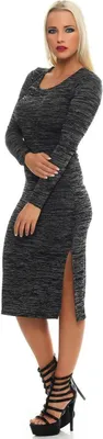 Immagine prodotto di Abito con spacco e maniche lunghe in pizzo, collo rotondo, nero-grigio S/M 36/38