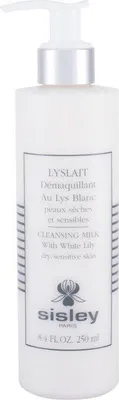 A white bottle of Sisley LYSLAIT Cleansing Milk with a pump dispenser, set against a white background.