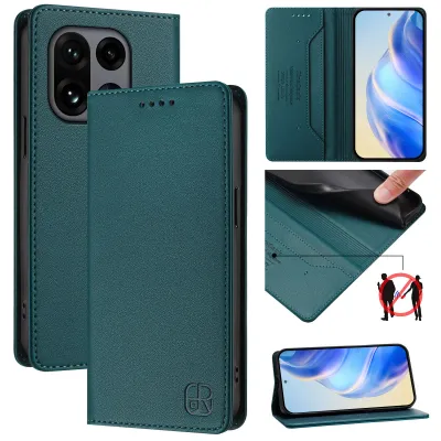 Image de Etui en cuir pour OnePlus 15, étui à rabat avec fentes pour cartes, portefeuille et support Vert foncé
