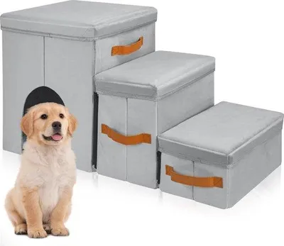 Zdjęcie produktu dla Składany, wielofunkcyjny podest dla małych psów – 3 stopnie – 77 x 34 x 42 cm – jasnoszary – maks. 30 kg