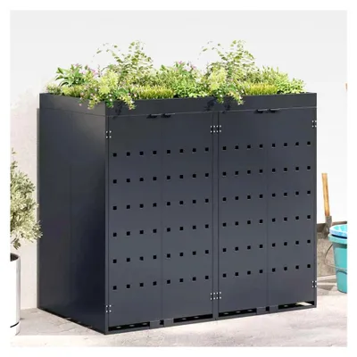 Produktbild von Wagenmüllbehälter für 2 Behälter in Anthrazit, Mülltonnenbox für Garten, wetterfest, geeignet für Reihenhäuser und Mehrfamilienhäuser