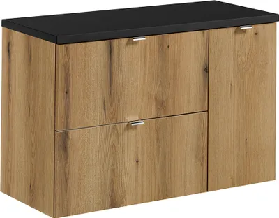 Produktbild von Waschtischunterschrank 90cm, in Eiche und schwarz, NEWPORT-56-OAK