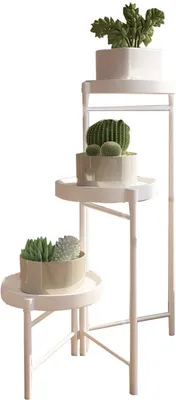 Imagen del producto de Soporte de plantas metálico de 3 niveles, giratorio y plegable, estante para flores para interior y balcón, color blanco