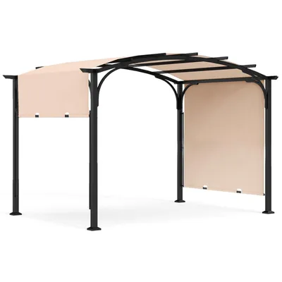 Immagine prodotto di Pergola COSTWAY, gazebo 3 x 2,4 m con tetto scorrevole regolabile, gazebo da giardino con protezione solare, struttura in acciaio, tetto per terrazza, copertura per terrazza