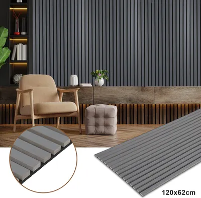Image de Hengda Panneau acoustique Panneau mural Panneaux muraux modernes Panneau mural acoustique en bois Panneaux en bois 1 panneaux Panneaux muraux MDF 120x60x2.1cm Gris
