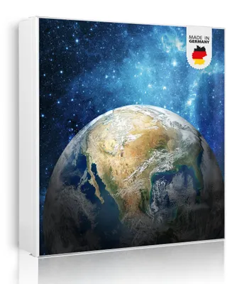 Produktbild von banjado Schlüsselkasten aus Metall, 30x30cm groß mit 32 Haken, als Magnettafel nutzbar, Korpus weiß, Anschlag links, Erdkugel [SKGW2 10643]