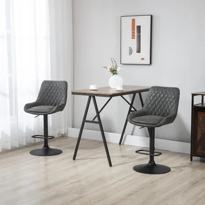 Produktbild von Barhocker 2er Set höhenverstellbar, Küchenhocker mit Rückenlehne, Tresenhocker Kunstleder, Dunkelgrau | 63–83 cm Sitzhöhe | bis 110 kg | Stahlgestell
