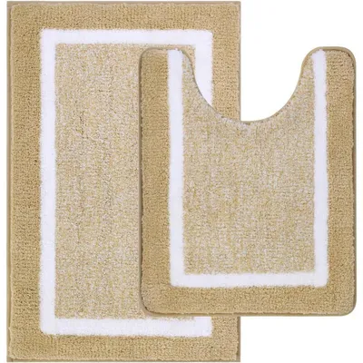 Produktbild von Badezimmerteppich Set 2 Stück ultraweich rutschfest Mikrofaser 50x80cm+50x60cm Beige