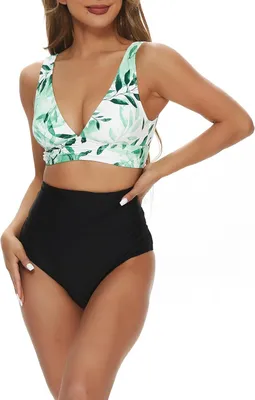 Produktbild von Damen Bikini Badeanzug Push Up Figurformend Schwarz Weiß S