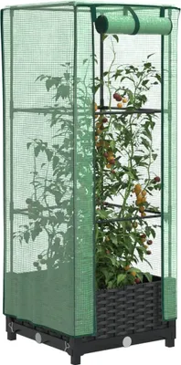Produktbild von Hochbeet mit Gewächshaus-Aufsatz Rattan-Optik 40x40x123 cm, Gabionen 2024 Neu DesignMöbel