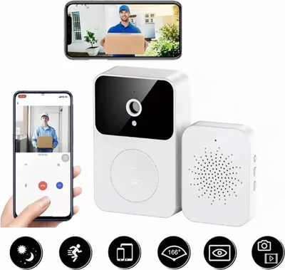 Zdjęcie produktu dla X9 Inteligentny bezprzewodowy zdalny wideodomofon Inteligentny wizualny dzwonek do drzwi ze zmianą głosu HD Night Vision Aplikacja domowa Udostępnianie Automatyczne przechwytywanie Przechowywanie w chmurze Biały