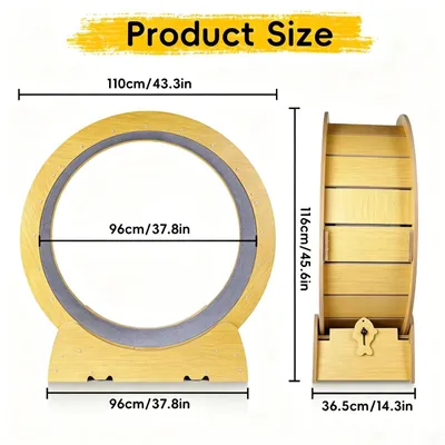 Obrázok produktu pre Bežecký rotoped pre mačky z dreva - XL model, 96 cm - Tichý bežecký rotoped pre mačky - Podpora kondície a redukcie váhy - S odnímateľnou podložkou - Na vnútorné použitie