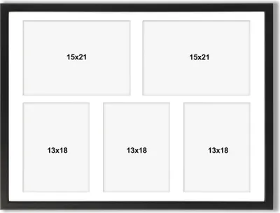 Produktbild von aFFa frames Tisar, Bilderrahmen aus Holz, Acrylglasfront, Mehrfach Bilderrahmen, Bildergalerie, Fotogalerie mit Passepartout, 5 Foto-Ausschnitten für 2 Fotos 15x21 cm und 3 Fotos 13x18 cm Schwarz, 40x50 cm