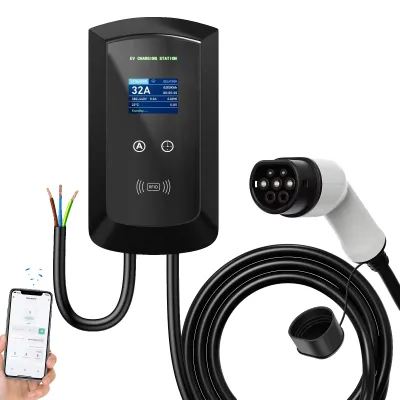 Obrázek produktu pro Nabíječka pro elektromobily, rychlé nabíjení, odolná konstrukce proti povětrnostním vlivům, 7,6 kW, 32 A, 1 fáze, typ 2 s aplikací