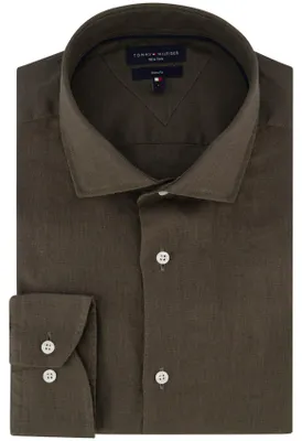 Produktbild von Tommy Hilfiger Hemd dunkelgrün Leinen Semi-Wide-Kragen
