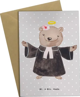 Produktbild von Mr. & Mrs. Panda valentinstagskarte Pfarrerin Herz - Grau Pastell - Geschenk, Theologin, Grußkarte, Klappkarte, Kirche, hochzeitskarten, Grußkarten, weihnachtskarten