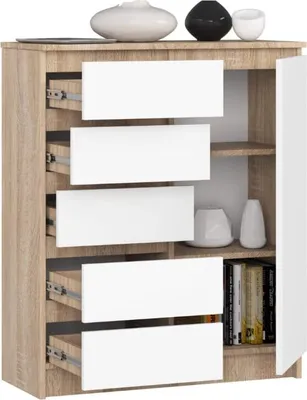 Immagine prodotto di BDW - Cassettiera 5 cassetti, soggiorno, corridoio 80x97x35, rovere-sonoma/bianco